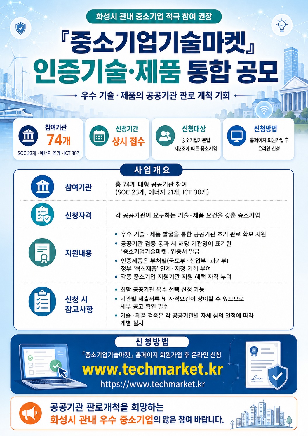 『중소기업기술마켓』 인증기술·제품 통합 공모 안내